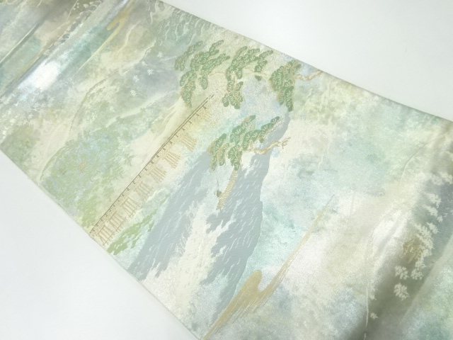 服部織物製　こはく錦嵐山風景文織出し袋帯